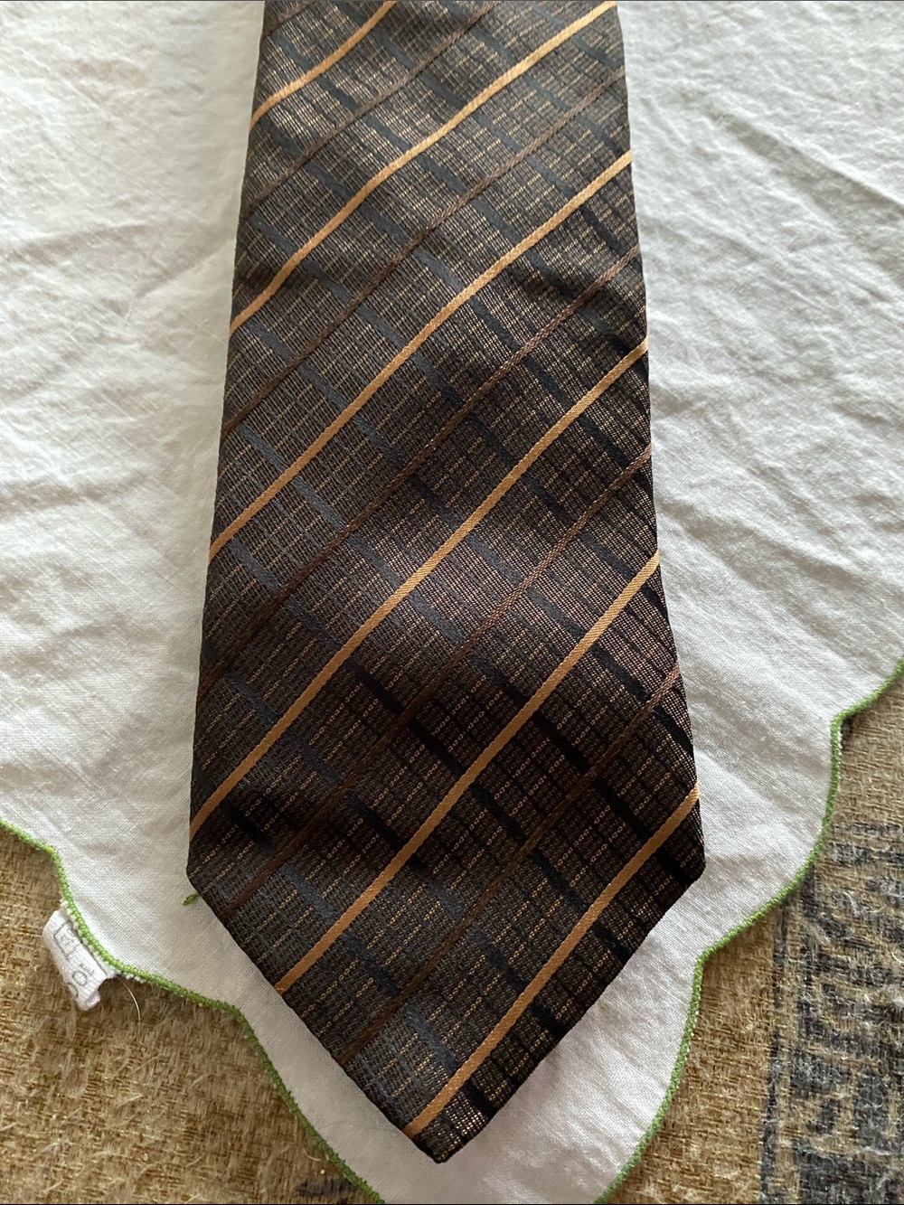 Vintage Hugo Boss Brown Plaid Tie with Tan Diagonal Stripes
